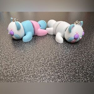 Adorable Pastel Panda Keychain Duo - Blue, Pink & White